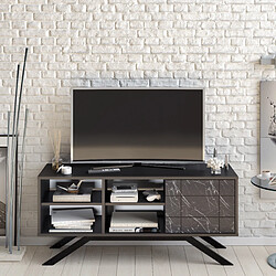 Decorotika Meuble TV North 130 cm avec cabinet et étagès, pieds en métal (Noir et Bendire)