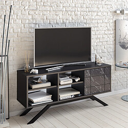 Decorotika Meuble TV North 130 cm avec cabinet et étagès, pieds en métal (Noir et Bendire)