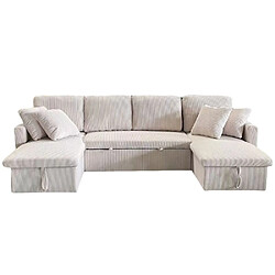 Concept Usine Canapé panoramique convertible 4 places en velours côtelé avec coffre - beige MAHÉ