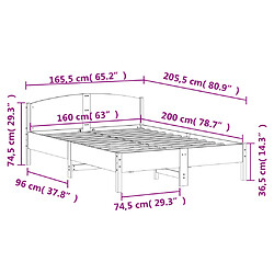 vidaXL Cadre de lit sans matelas cire marron 160x200cm bois pin massif pas cher