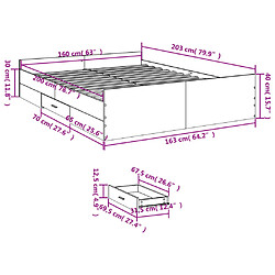 vidaXL Cadre de lit avec tiroirs sans matelas noir 160x200 cm pas cher