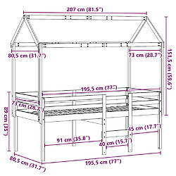 vidaXL Lit haut sans matelas blanc 75x190 cm bois de pin massif pas cher