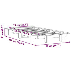 vidaXL Cadre de lit sans matelas blanc 75x190 cm bois de pin massif pas cher