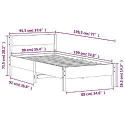 vidaXL Cadre de lit sans matelas blanc 90x190 cm bois de pin massif pas cher