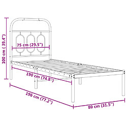 vidaXL Cadre de lit métal sans matelas avec tête de lit blanc 75x190cm pas cher