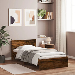 vidaXL Cadre de lit sans matelas avec tête de lit chêne fumé 100x200cm