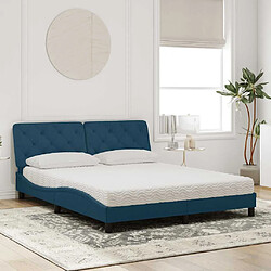 vidaXL Lit avec matelas bleu 160x200 cm velours