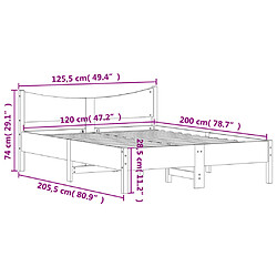 vidaXL Cadre de lit sans matelas cire marron 120x200cm bois pin massif pas cher