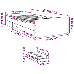 vidaXL Cadre de lit avec tiroirs sans matelas chêne fumé 75x190 cm pas cher