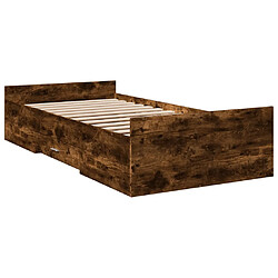 Avis vidaXL Cadre de lit avec tiroirs sans matelas chêne fumé 75x190 cm
