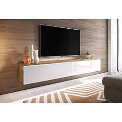 Other Brands Meuble TV suspendu – Lowboard D - 180 cm - Wffet chêne wotan - Blanc brillant - Design Banc TV, Table TV Meuble de saloncontemporai