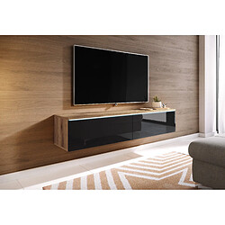 Other Brands Meuble TV Avec Pieds / suspendu Lowboard D - 140 cm - Chêne Wotan / Noir Brillant - Élégance intemporelle pour votre salon