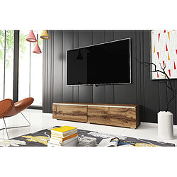 Other Brands Meuble TV suspendu Lowboard D - 140 cm - Effet Chêne Wotan - Avec LED - Style moderne et fonctionnel, Banc TV, Table TV