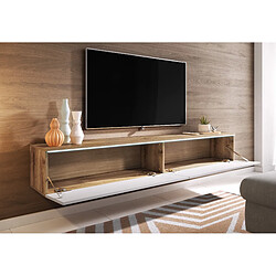 Other Brands Meuble TV suspendu – Lowboard D - 180 cm - Wffet chêne wotan - Blanc brillant - Design Banc TV, Table TV Meuble de saloncontemporai