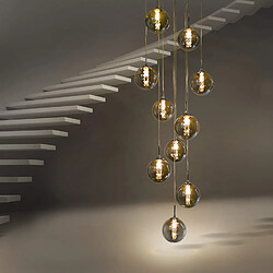 ZMH Suspension Moderne à 10 Lumières - Verre Gris Fumé 200cm Réglable - Pour Salle à Manger/Salon/Escalier