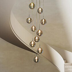 ZMH Suspension Moderne à 10 Lumières - Verre Gris Fumé 200cm Réglable - Pour Salle à Manger/Salon/Escalier