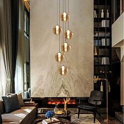 ZMH Suspension à 6 Lumières Verre Ambré - Hauteur Réglable Pour Salle à Manger/Salon