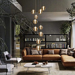 ZMH Suspension Moderne à 15 Lumières - Verre Ambré 200cm Réglable en Hauteur - Pour Salle à Manger/Salon