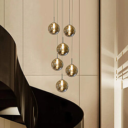 ZMH Suspension LED à 6 Lumières Verre Gris - Hauteur Réglable Pour Salle à Manger/Salon