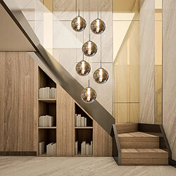 ZMH Suspension LED à 6 Lumières Verre Gris - Hauteur Réglable Pour Salle à Manger/Salon