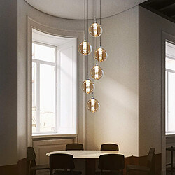 ZMH Suspension à 6 Lumières Verre Ambré - Hauteur Réglable Pour Salle à Manger/Salon