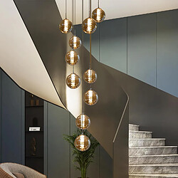 ZMH Suspension Moderne à 15 Lumières - Verre Ambré 200cm Réglable en Hauteur - Pour Salle à Manger/Salon