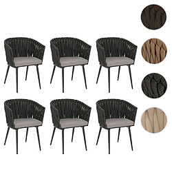 Mendler Lot de 6 chaises de salle à manger en aluminium HWC-N38, chaise d'intérieur avec accoudoirs, olefine tressée Rope ~ anthracite Coussin gris clair