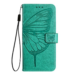 Étui Pour Motorola Moto G05 Gaufrage Papillon Couverture Rabotant Magnétique Cuir Premium GANGXUN Vert