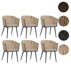 Mendler Lot de 6 chaises de salle à manger en aluminium HWC-N38, chaise d'intérieur avec accoudoirs, corde tressée en oléfine ~ crème Coussin marron clair