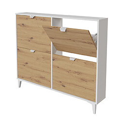 Pegane - Meuble à chaussures - Blanc, chêne