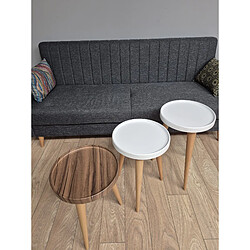 Decorotika Tables gigones, set de 3, pieds en bois, colorés (Blanc et Noyer)