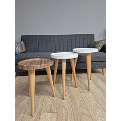 Decorotika Tables gigones, set de 3, pieds en bois, colorés (Blanc et Noyer)