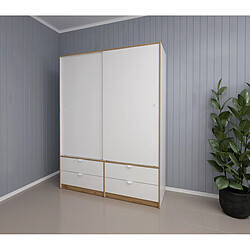 Pegane Meuble de rangement, armoire de rangement coloris chêne, blanc - Hauteur 200 x Longueur 150 x profondeur 55 cm