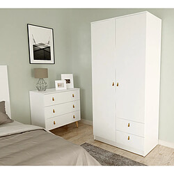 Pegane Armoire, meuble de rangement avec 2 portes et 2 tiroirs coloris blanc - Hauteur 200 x Longueur 100 x profondeur 51 cm