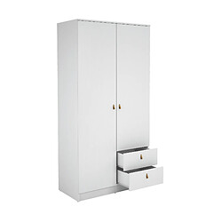 Pegane Armoire, meuble de rangement avec 2 portes et 2 tiroirs coloris blanc - Hauteur 200 x Longueur 100 x profondeur 51 cm