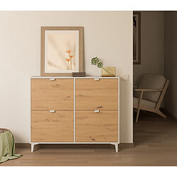 Pegane - Meuble à chaussures - Blanc, chêne