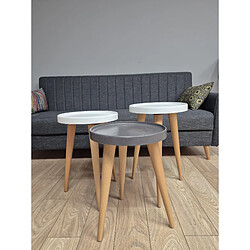 Decorotika Tables gigones, set de 3, pieds en bois, colorés (Blanc et Anthracite)