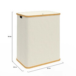 Idmarket Panier à linge 140 L 2 bacs amovibles bambou RITA tissu écru pas cher