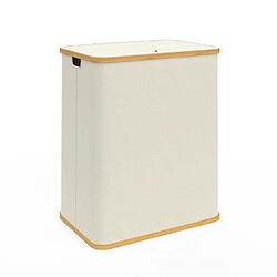 Idmarket Panier à linge 140 L 2 bacs amovibles bambou RITA tissu écru