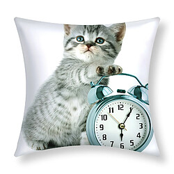 Avizar Lot de 2 Housses de Coussin - Motif Chaton Horloge