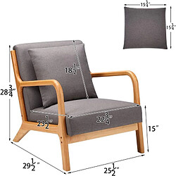 YODOLLA Fauteuil Lounge en Lin Gris - Structure Bois Hévéa - Assise Profonde et Accoudoirs