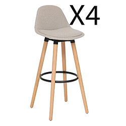 Pegane Lot de 4 chaises de bar, chaises hautes en Polypropylène coloris beige, pieds en bois coloris naturel - Longueur 40 x Profondeur 43 x Hauteur 92,50 cm