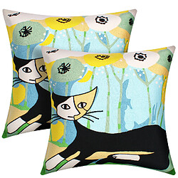 AVIZAR Lot de 2 Housses de Coussin 45x45 cm Brodées Art Flora