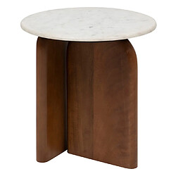 Pegane Table à café, table d'appoint en bois de manguier marron et marbre coloris blanc - diamètre 51 x Hauteur 56,5 cm