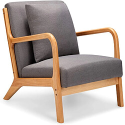 YODOLLA Fauteuil Lounge en Lin Gris - Structure Bois Hévéa - Assise Profonde et Accoudoirs