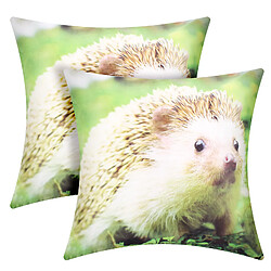 AVIZAR Lot de 2 Housses de Coussin - 40 x 40 cm, Motif Hérisson Jardin