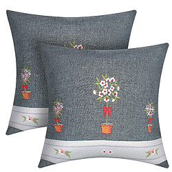 Avizar Lot de 2 Housses de Coussin 40x40 cm Brodée Fleur en Pot