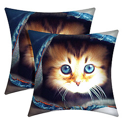 Avizar Lot de 2 Housses de Coussin Motif Chaton Jeans 40x40 cm
