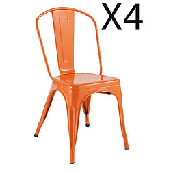 Pegane Lot de 4 chaises de salle à manger en métal coloris Orange - Longueur 45 x Profondeur 48 x Hauteur 85 cm