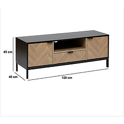 Pegane Meuble TV avec 2 portes et 1 tiroir en bois coloris Noir, marron - Longueur 120 x Profondeur 40 x Hauteur 45 cm